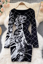 Robe en tricot Robe pull en jacquard animalier